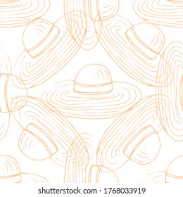 Fondo de decoración impecable con sombreros de verano dibujados a mano. Textura decorativa para el diseño de papel pintado, papel envolvente, libro de raspado, web, textil.