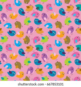 Seamless decorative background of a multi-colored cute birds