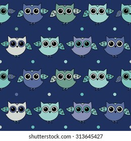 Seamless decorative background with owls and dots