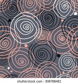 Seamless decorative background with polka dots and curls