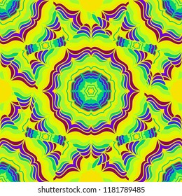 Seamless decorative background. Rainbow floral mandalas. Bright vector pattern. Vintage decorative element for web, prints, cards. Ornate motifs. 