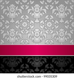 seamless decorative background silver with a pink ribbon