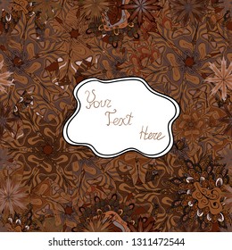 Seamless decorative background. Vector illustration. On white, brown and black colors. Doodles. Can be used for cards, invitations, save the date cards and many more.