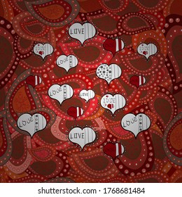 Seamless decorative background. Vector illustration. Can be used for cards, invitations, save the date cards and many more. On orange, brown and red colors. Doodles.