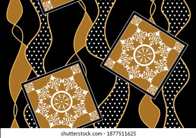 Seamless decorative baroque pattern on black background.Vector design for fashion prints and backgrounds.