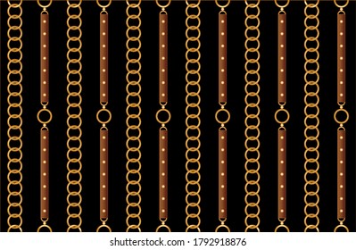 Seamless decorative belt with chain on black background.EPS10 Illustration.