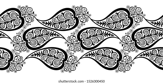 Seamless decorative black and white leaf border