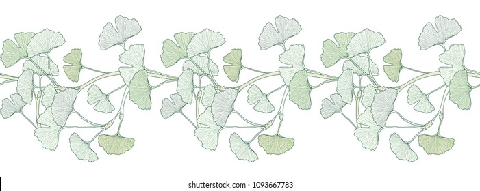 Seamless decorative border composed of Ginkgo Biloba leaves