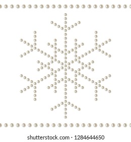 Seamless decorative border embellishment of snowflake made of white pearl beads and garlands. Christmas gift paper or textile print. Precious bracelet jewelry print. Vector Illustration. 