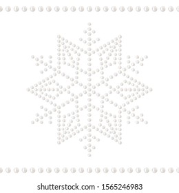 Seamless decorative border embellishment of snowflake made of white pearl beads and garlands. Can be used for Christmas gift paper or textile. Precious bracelet jewelry print. Vector Illustration. 