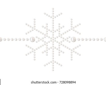 Seamless decorative border embellishment of snowflake made of white pearl beads and garlands. Can be used for Christmas gift paper or textile. Precious bracelet jewelry print. Vector Illustration. 