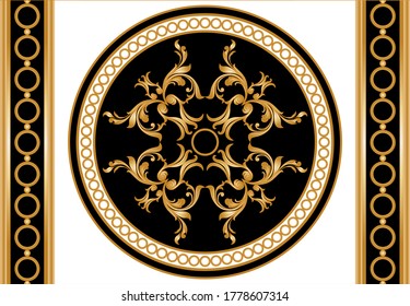 Seamless decorative border of golden baroque motif with chains on black background. EPS10 Illustration.