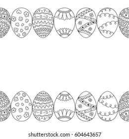 Seamless decorative border of hand drawn easter egg. Line art design