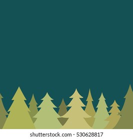 Seamless decorative border from pine, fir tree and night sky. Flat design