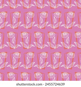 Seamless decorative bright pattern with cute flowers. Print for textile, wallpaper, covers, surface. For fashion fabric. Retro stylization.