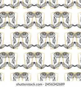 Seamless decorative bright pattern with cute flowers. Print for textile, wallpaper, covers, surface. For fashion fabric. Retro stylization.