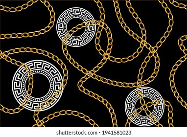 Seamless decorative chains with greek motif on a black background. EPS10 Illustration.