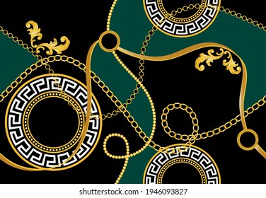 Seamless decorative chains with greek motif on a black background. EPS10 Illustration.