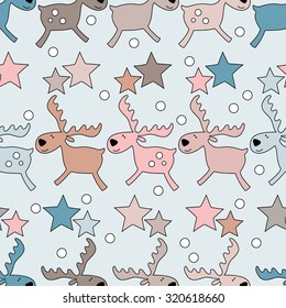 Seamless decorative Christmas background with deer and stars