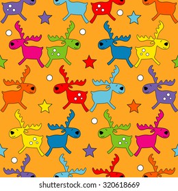 Seamless decorative Christmas background with deer and stars
