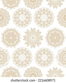Seamless decorative Christmas pattern with ornamental rosettes - mandala on white background