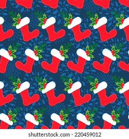 seamless decorative christmas pattern with sugar candies and spruce branches. vector