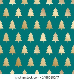 Seamless decorative Christmas tree with turquoise and gold, vector illustration