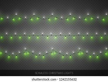 Seamless decorative colorful light bulb garlands set, Christmas decoration, vector illustration 