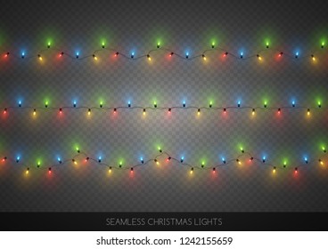 Seamless decorative colorful light bulb garlands set, Christmas decoration, vector illustration 