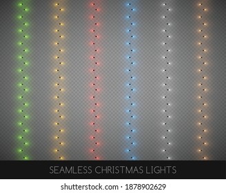 Seamless decorative colorful light bulb garlands set, Christmas decoration, vector illustration 
