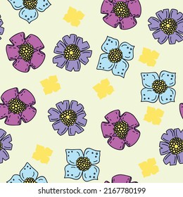 Seamless decorative colorful pattern with cute flower. Print for textile, wallpaper, covers, surface. For fashion fabric. Retro stylization.