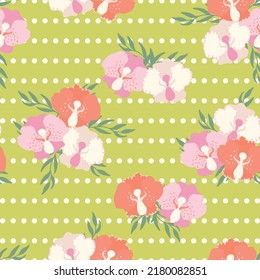 Seamless decorative colorful pattern with cute flower. Print for textile, wallpaper, covers, surface. Retro stylization. For fashion fabric.