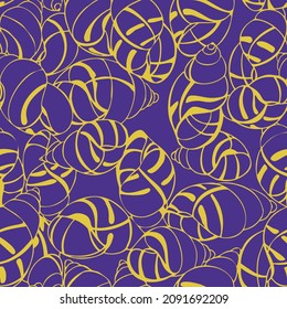 Seamless decorative conch pattern design for print. Freehand sketch drawing style. Abstract curled swirl shapes. Simplistic botanical nature background for surface, textile, fabric. Shell drawing.