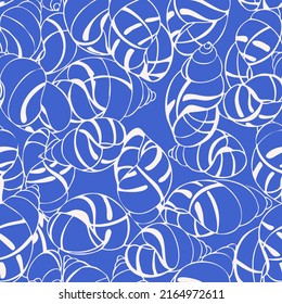 Seamless decorative conch pattern design for print. Freehand sketch drawing style. Abstract curled swirl shapes. Simplistic botanical nature background for surface, textile, fabric. Shell drawing.