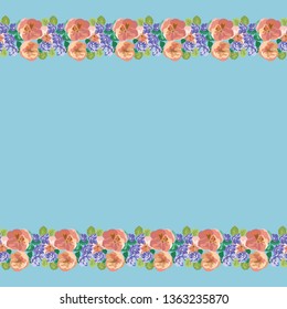 Seamless decorative elegant border with cute flower. Vintage antique watercolor style print for textile, wallpaper, covers, surface. For fashion fabric. Shabby chic plant background
