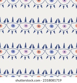 Seamless decorative elegant pattern with blue magic eyes. Print for textile, wallpaper, covers, surface. For fashion fabric. Retro stylization.