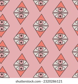 Seamless decorative elegant pattern with blue magic eyes. Print for textile, wallpaper, covers, surface. For fashion fabric. Retro stylization.