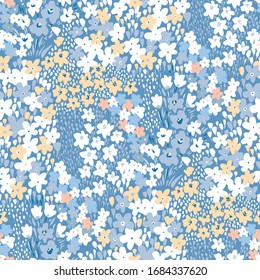 Seamless decorative elegant pattern with cute flower. Vintage antique watercolor style print for textile, wallpaper, covers, surface. For fashion fabric. Blossoming Alpine meadow.