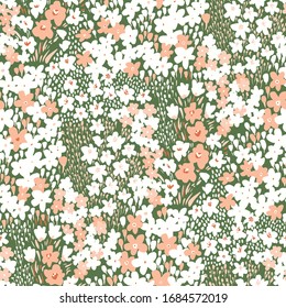 Seamless decorative elegant pattern with cute flower. Vintage antique watercolor style print for textile, wallpaper, covers, surface. For fashion fabric. Blossoming Alpine meadow.