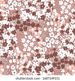 Seamless decorative elegant pattern with cute flower. Vintage antique watercolor style print for textile, wallpaper, covers, surface. For fashion fabric. Blossoming Alpine meadow.