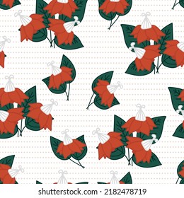 Seamless decorative elegant pattern with cute red flowers. Print for textile, wallpaper, covers, surface. Retro stylization. For fashion fabric.