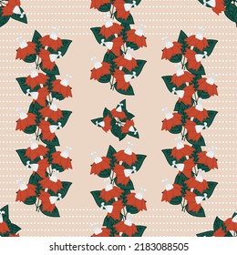 Seamless decorative elegant pattern with cute red flowers. Print for textile, wallpaper, covers, surface. Retro stylization. For fashion fabric.