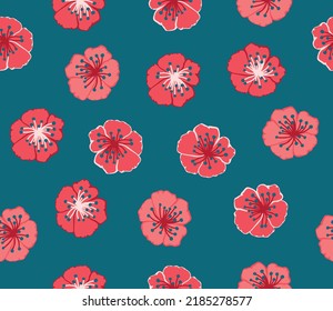 Seamless decorative elegant pattern with cute red flowers. Print for textile, wallpaper, covers, surface. Retro stylization. For fashion fabric.