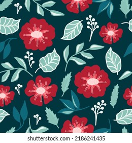 Seamless decorative elegant pattern with cute red flowers. Print for textile, wallpaper, covers, surface. Retro stylization. For fashion fabric.