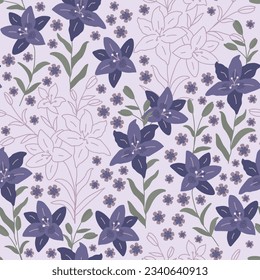 Seamless decorative elegant pattern with lilies. Print for textile, wallpaper, covers, surface. Retro stylization. For fashion fabric.
