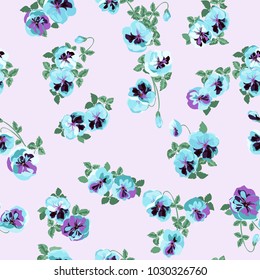 Seamless decorative elegant pattern with small-scale cute flower of viola. Liberty style millefleurs. For textile, wallpaper, covers, surface