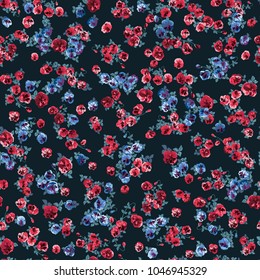 Seamless decorative elegant pattern with small-scale cute flower of viola. Vintage antique watercolor style print for textile, wallpaper, covers, surface