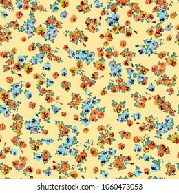 Seamless decorative elegant pattern with small-scale cute flower of viola. Vintage antique watercolor style print for textile, wallpaper, covers, surface