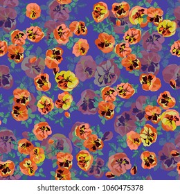 Seamless decorative elegant pattern with small-scale cute flower of viola. Vintage antique watercolor style print for textile, wallpaper, covers, surface