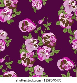 Seamless decorative elegant pattern with small-scale cute flower of viola. Vintage antique watercolor style print for textile, wallpaper, covers, surface